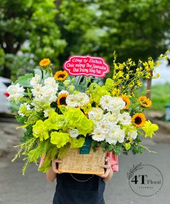 Giỏ hoa tone xanh trắng vàng phong cách hàn quốc - GH220