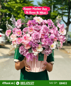 Giỏ hoa tông màu tím dễ thương - GH403