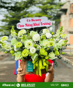 Giỏ hoa xanh lá tặng khai trương - GH413