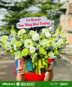 Giỏ hoa xanh lá tặng khai trương - GH413
