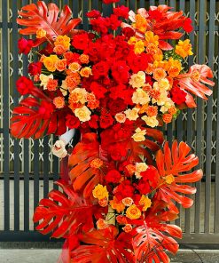 Kệ hoa chúc mừng khai trương tone màu đỏ cam - HK87