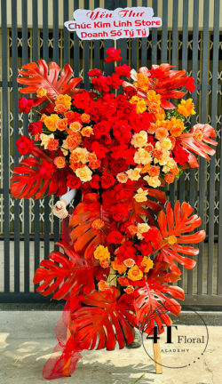 Kệ hoa chúc mừng khai trương tone màu đỏ cam - HK87