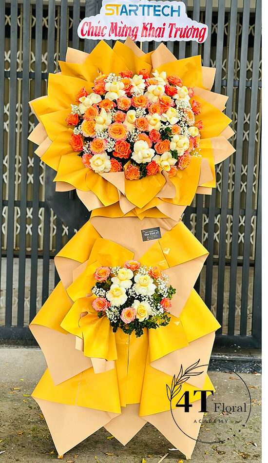 kệ hoa chúc mừng tone vàng cam