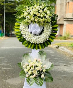 Kệ hoa đám tang lan thái trắng và hồng trắng - HV38