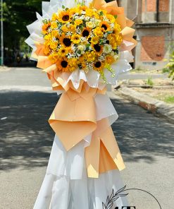 Kệ hoa khai trương hồng vàng mix hướng dương - HK49