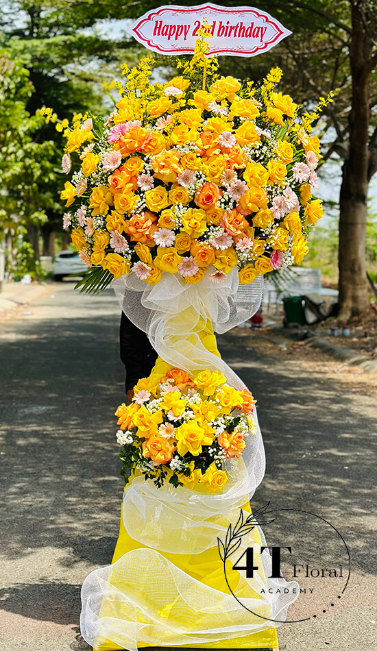 giỏ hoa khai trương tone cam to đẹp