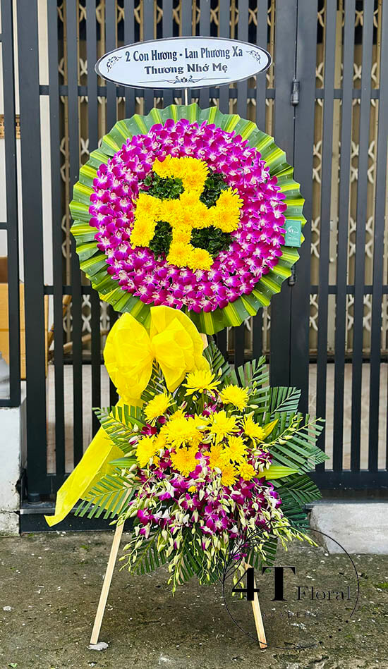 Kệ hoa tang lan tím mix cúc vàng