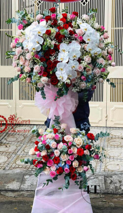 Kệ hoa tone đỏ hồng sang trọng - HK27