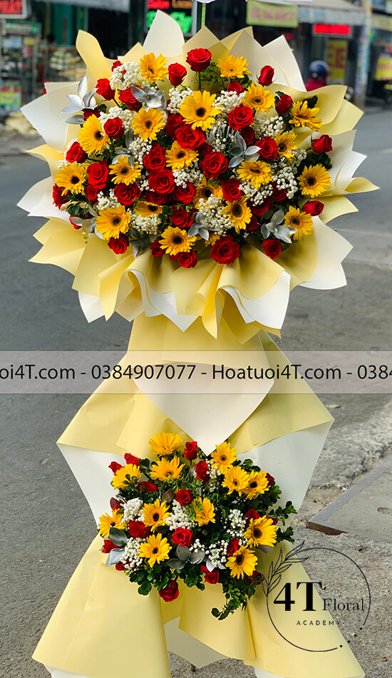 kệ hoa tươi hai tầng sặc sỡ