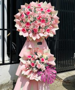 Kệ hoa tươi nhập khẩu tone hồng – HK113