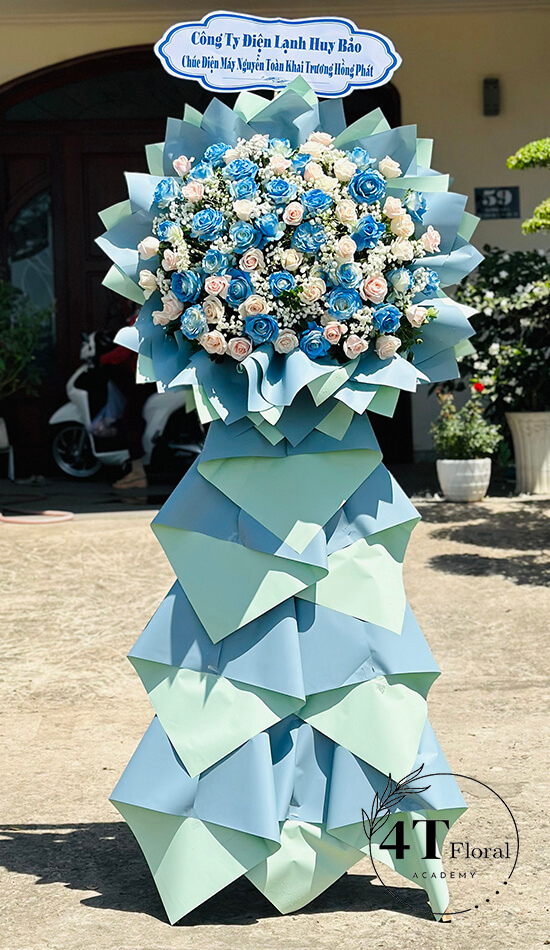 kệ hoa tươi tone xanh dương hồng