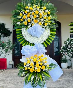 Kệ hoa viếng hai tầng hồng vàng - HV59