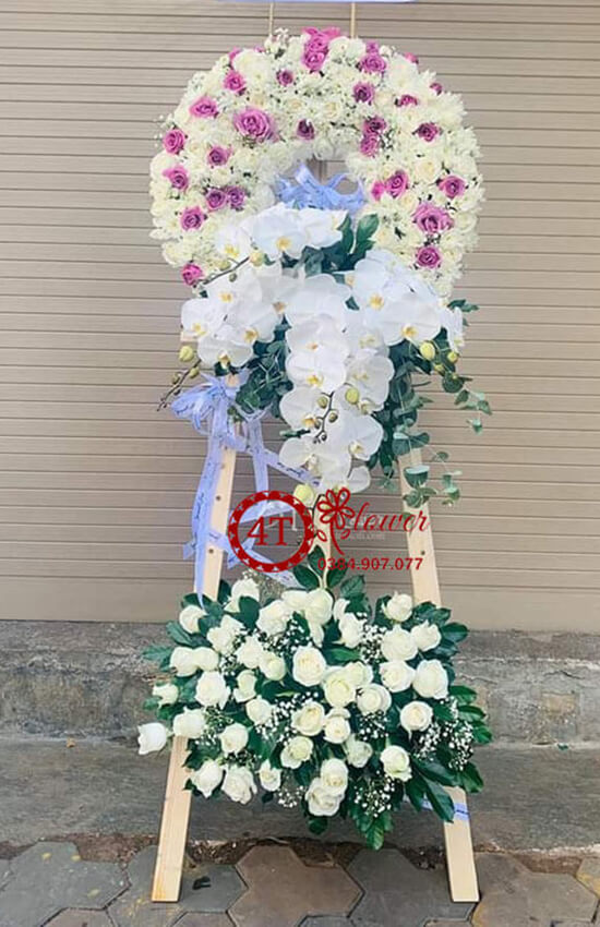 kệ hoa viếng tone trắng tím hiện đại cao cấp